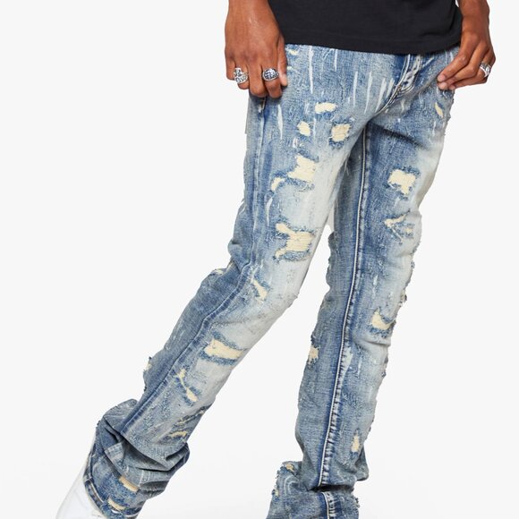 Men’s 6th NBRHD Stacked Jeans River Valley Light Blue Washed Denim Size 30 - Picture 4 of 5